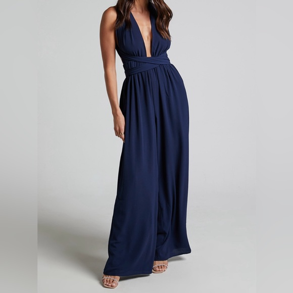 NEW Plunging Navy Jumpsuit - Picture 1 of 4
